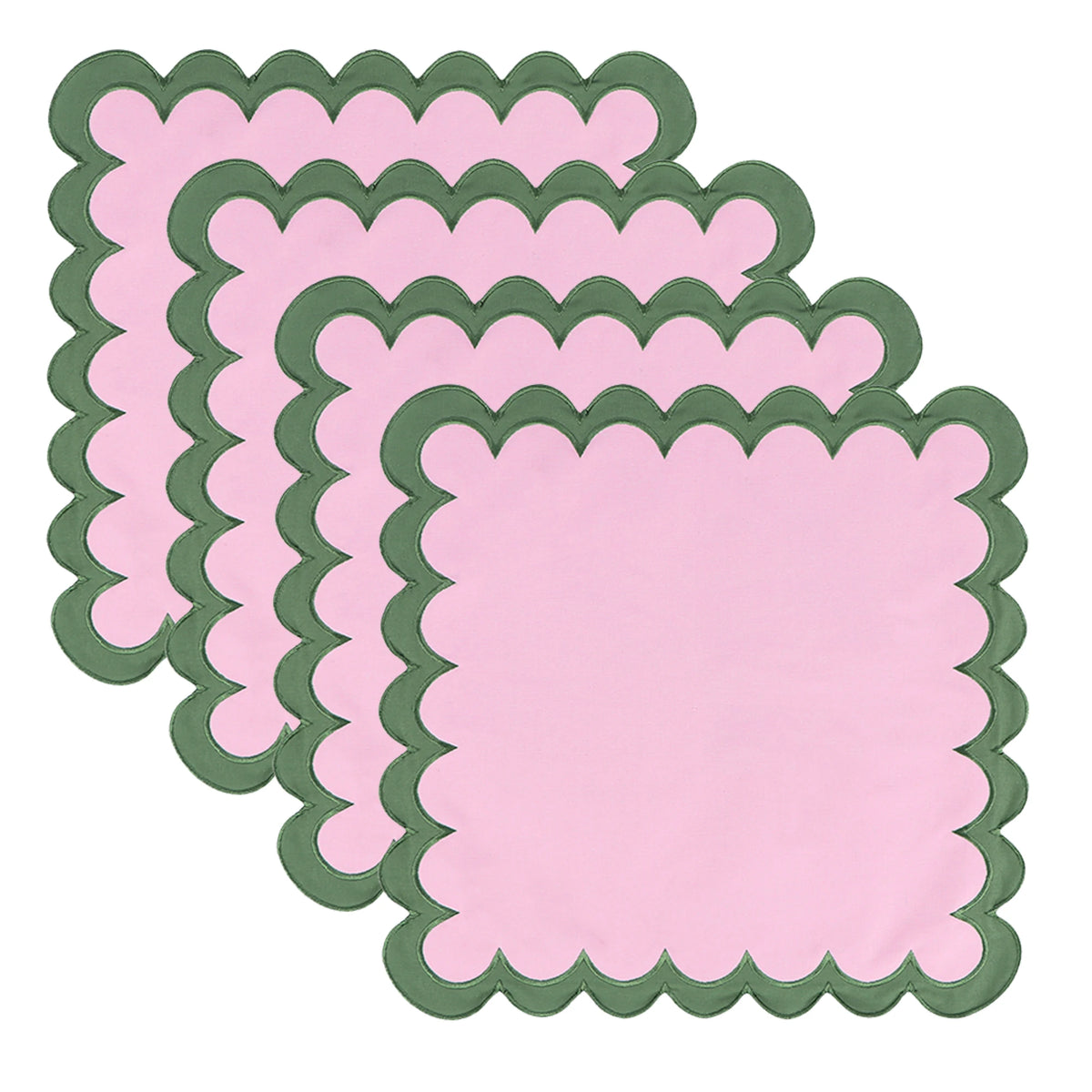 lot serviettes table coton fleurs bordure dentelée rose vert bleu