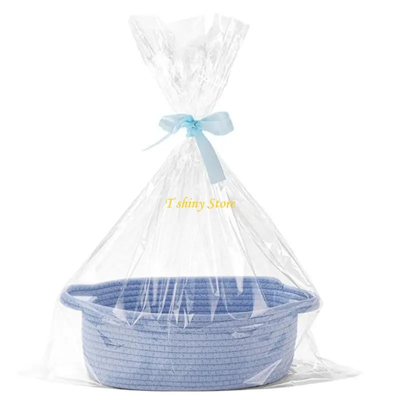 panier ovale tissé moderne rose bleu gris jaune poignées transparent sac