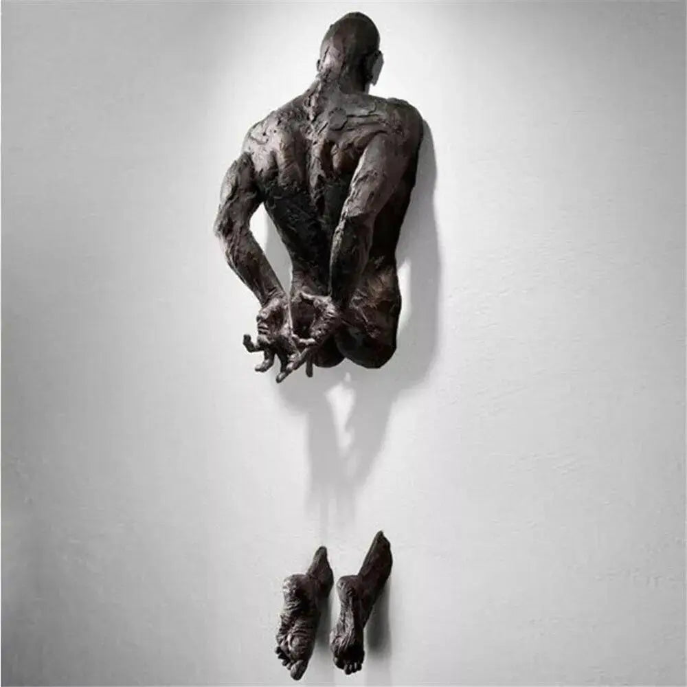 statue résine gris métallisé texture granuleuse art contemporain pieds détachables adhésif décoration intérieure abstraite