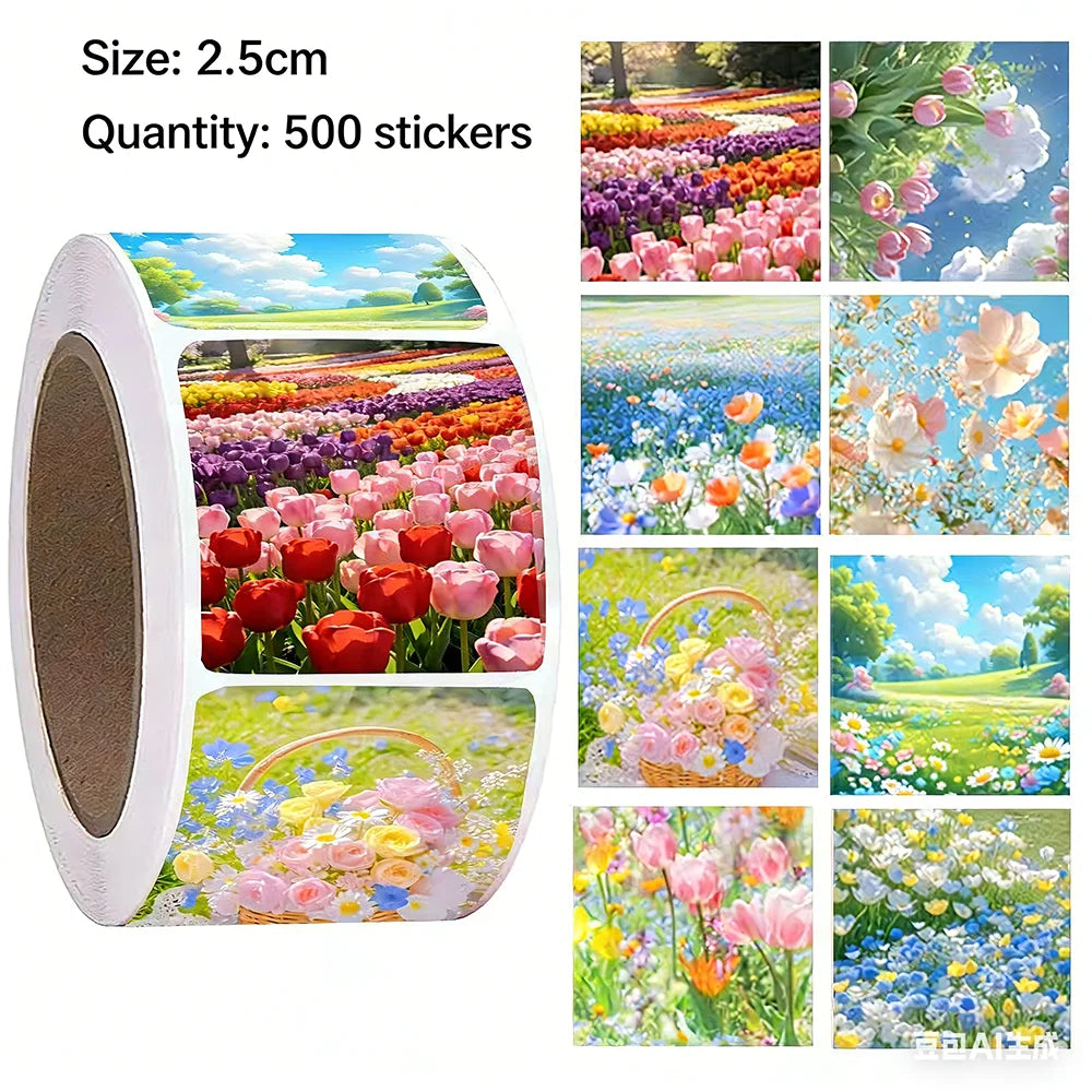 sticker paysager multicolore fleur champ floral adhésif illustration décoration bricolage 500 pièces