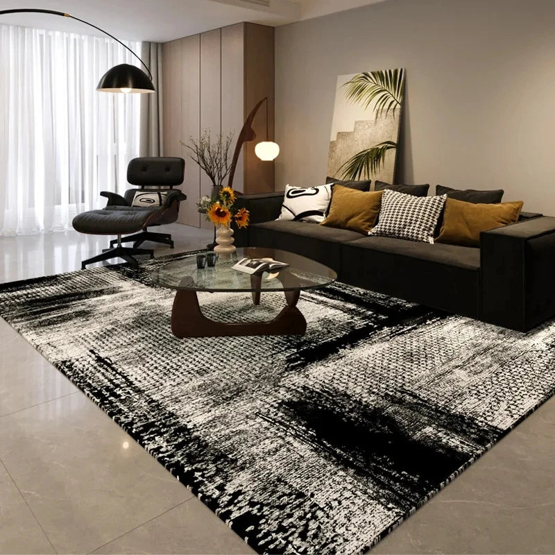 tapis moderne géométrique noir blanc gris love is love adhésif salon chambre polypropylène polyester
