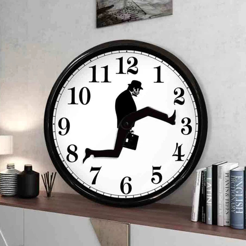 horloge murale moderne cadre noir fond blanc motif homme costume