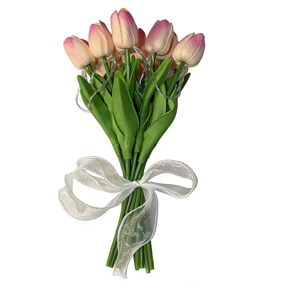bouquet tulipes artificielles jaune blanc rose vase transparent moderne élégant intérieur mariage festif