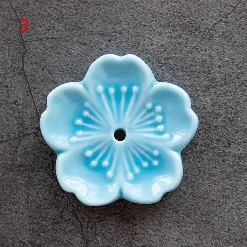 support bâtonnets encens fleurs stylisées artisanal rose bleu vert jaune blanc