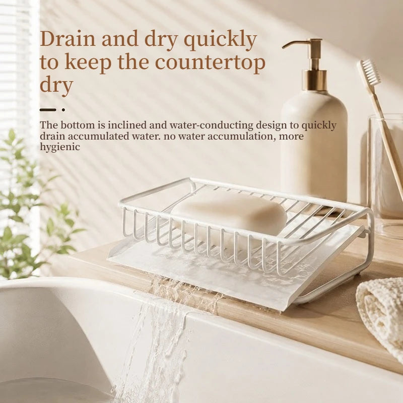 porte savon moderne plastique noir grille métallique opaquant étagère drainage