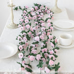 guirlande fleurs artificielles roses feuilles vertes décoration mariage fête maison jardin extérieur longue tige