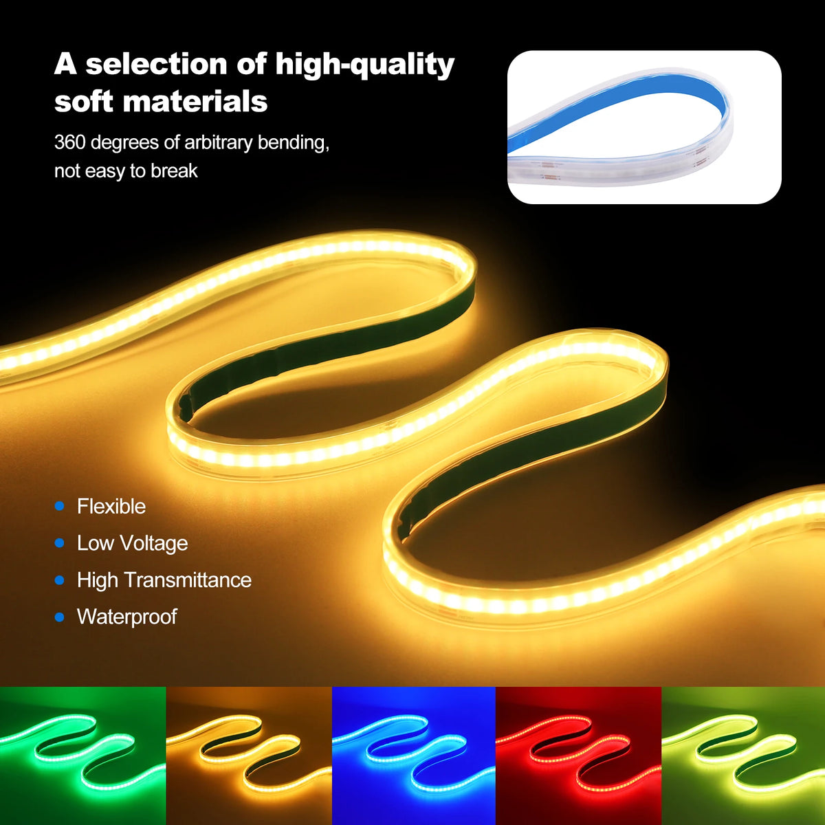 ruban led rgb cob flexible haute luminosité étanche adhésif salon décoration intérieure moderne