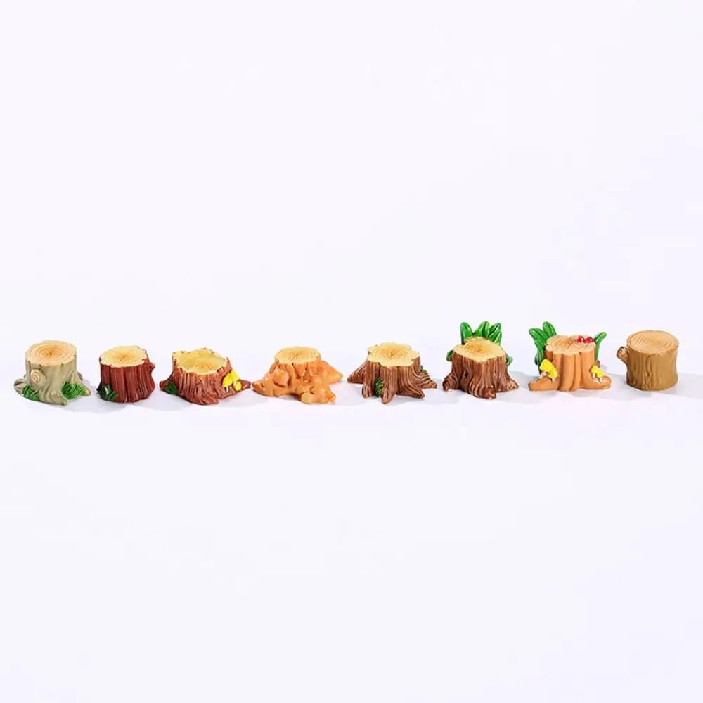 ornements résine tronc arbre miniature décoration paysagère cadeau artisanal pastoral champignons feuilles texture boisée