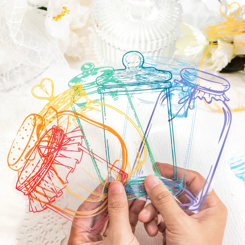autocollants transparents motifs colorés artisanat scrapbooking diy étiquettes fleurs papillons champignons 14 pièces