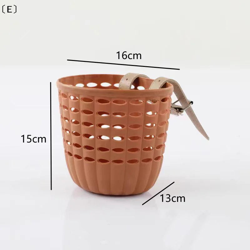panier vélo enfant blanc marron rose perforé moderne ceinture cuir fixe clip