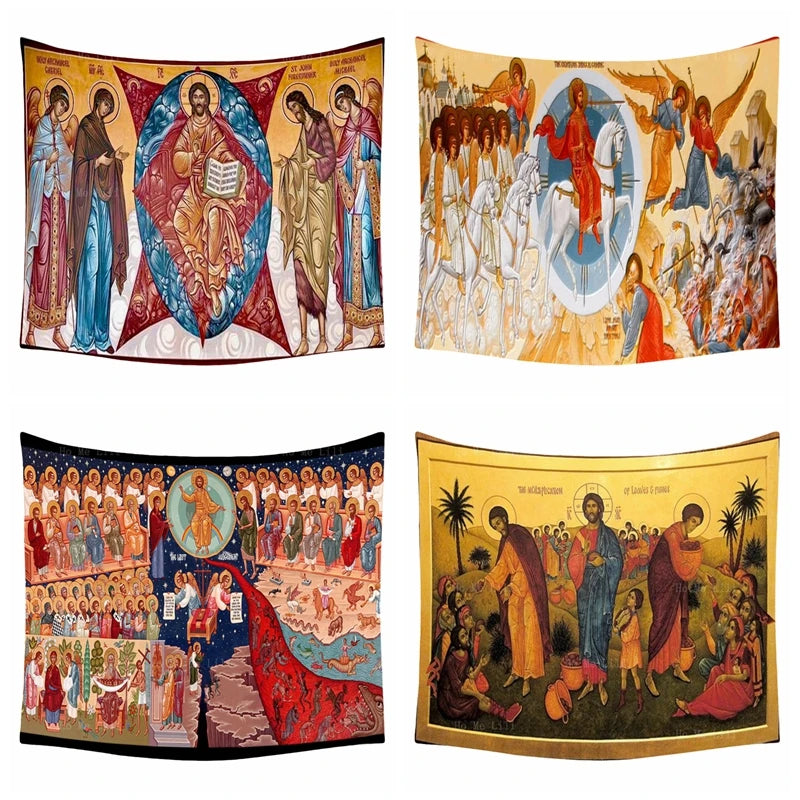 tapisserie murale religieuse icônes chrétiennes décoration intérieur tissu polyester motif art religieux traditionnel