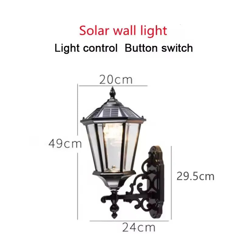 lampe murale solaire led or noir texture metallique verre translucent classique vintage ip55