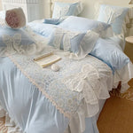 ensemble literie romantique violet rose dentelle blanche fronces bordures vintage filles chambre adolescente