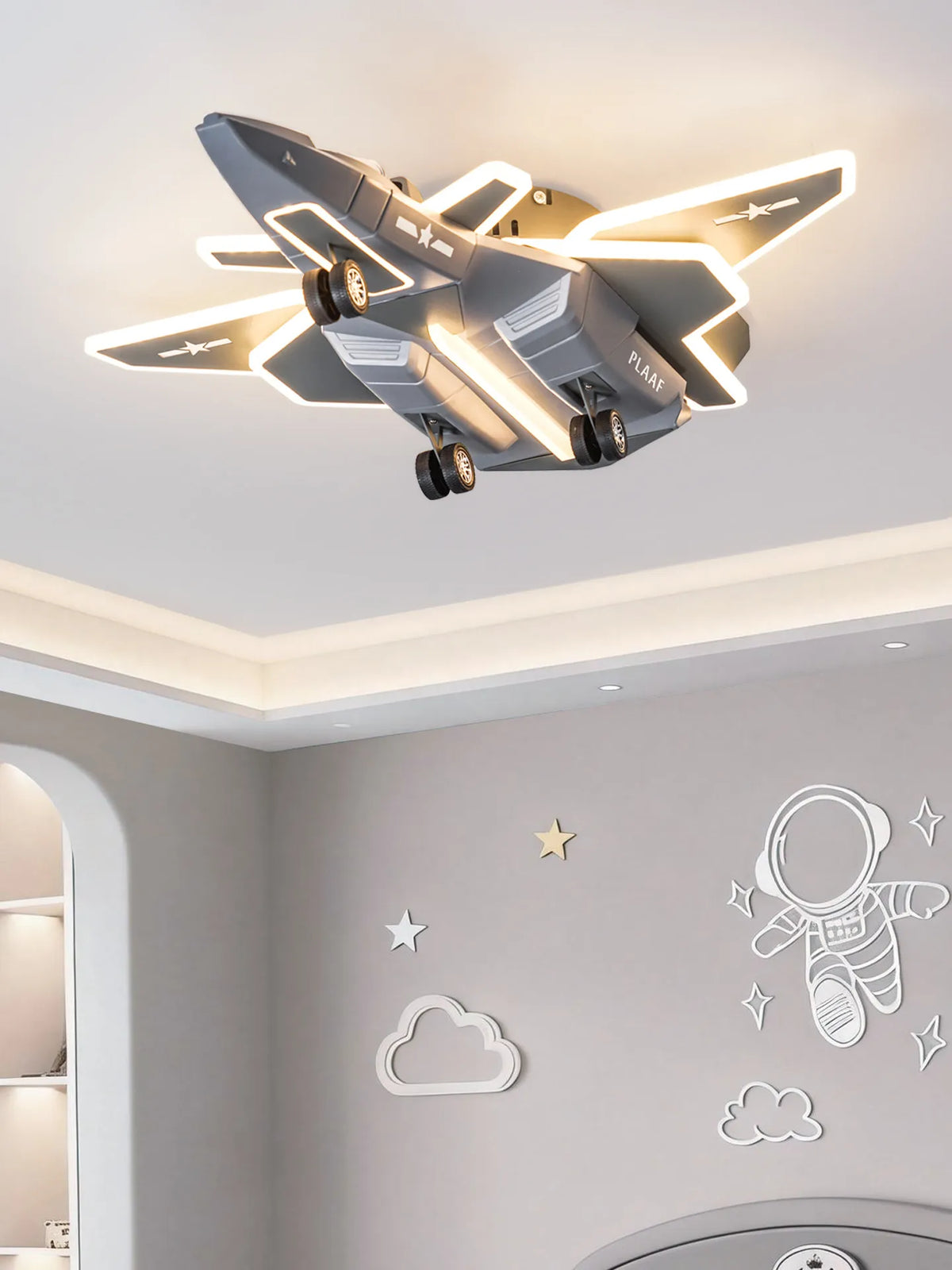 lampe suspension avion moderne gris blanc contemporain enfant chambre ventilateur lumière aéronef chambre enfants