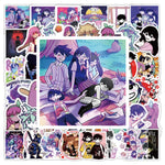 sticker anime personnages illustration manga violet noir blanc rose vert bleu rouge beige 10pcs