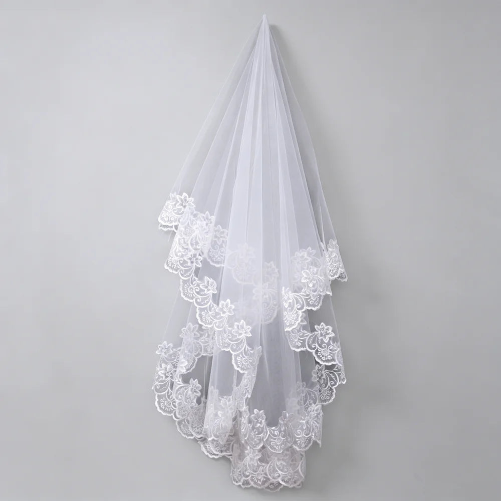 voile mariée blanc dentelle florale classique 140cm 280cm
