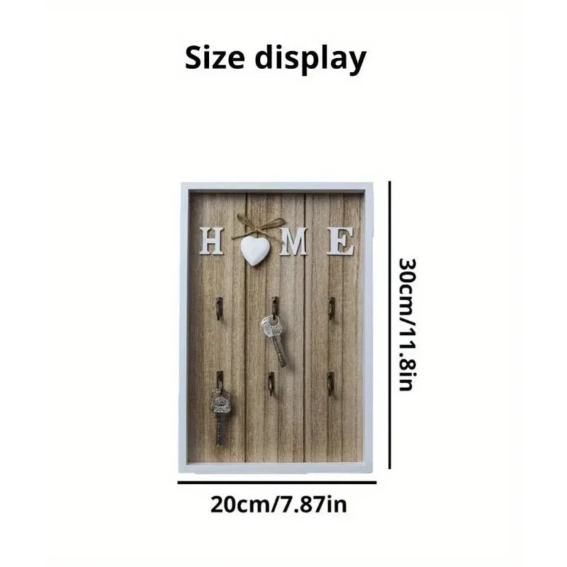 porte clés mural rustique blanc texture bois cœur crochets métalliques vintage