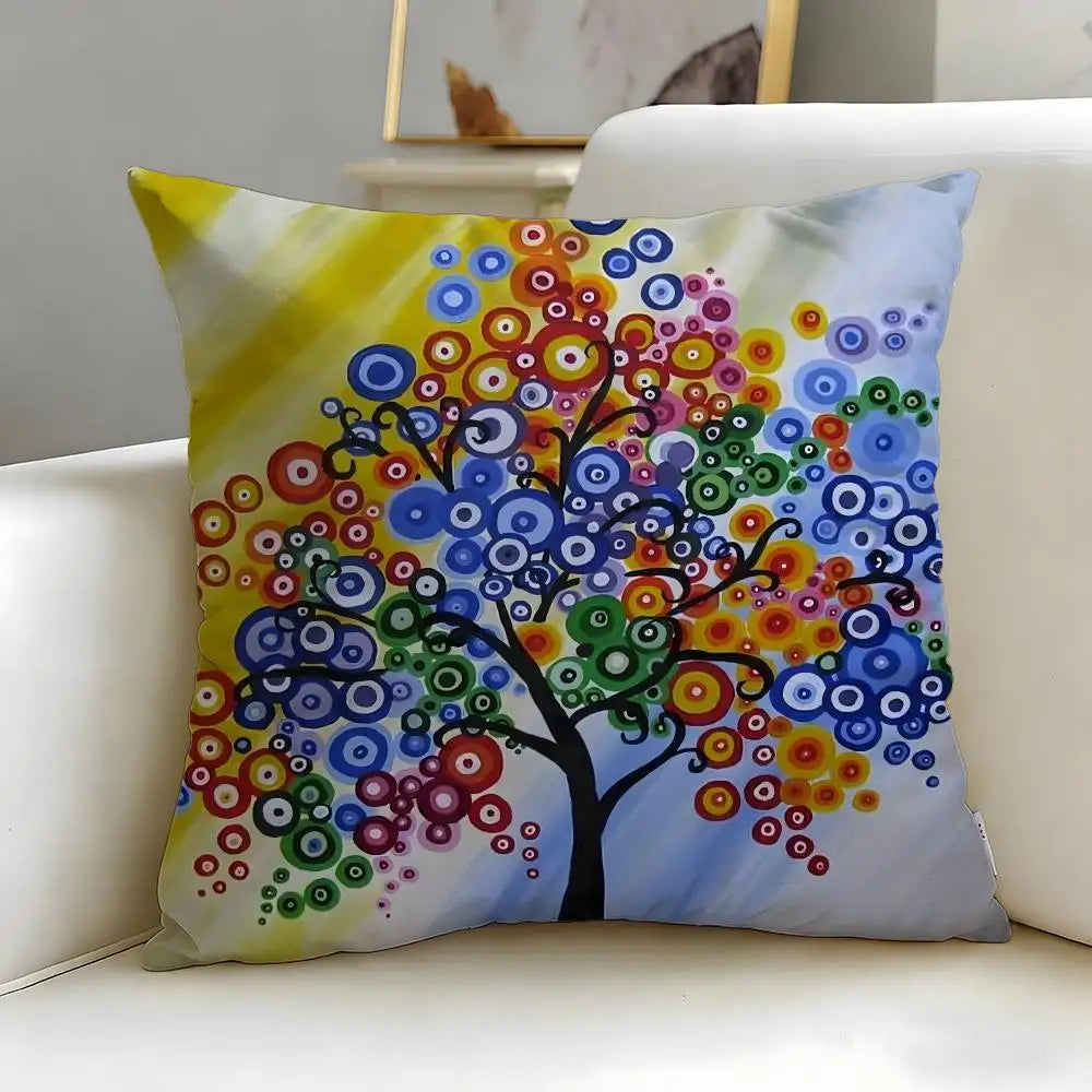 housse coussin multicolore arbre abstrait moderne polyester 45x45cm zip invisible facile laver canapé lit