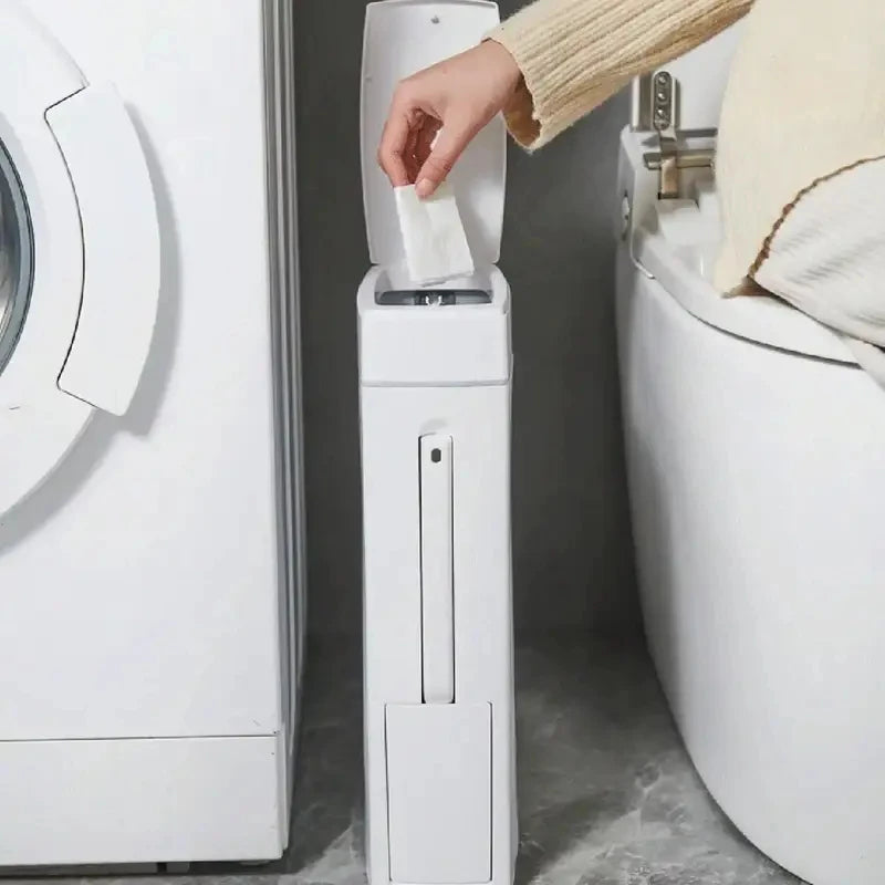 poubelle salle bain brosse wc intégrée blanc moderne sac déchets