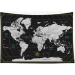 tapisserie murale carte monde aquarelle géographique classique noir blanc gris vert