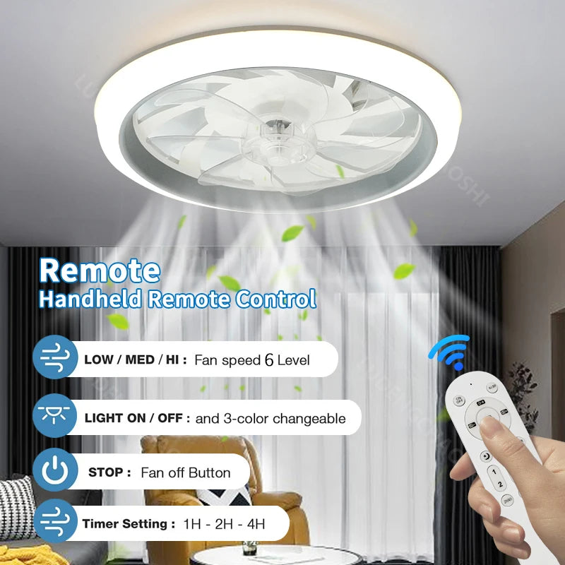 ventilateur led moderne blanc télécommande lumiere intégrée vitesses transparent