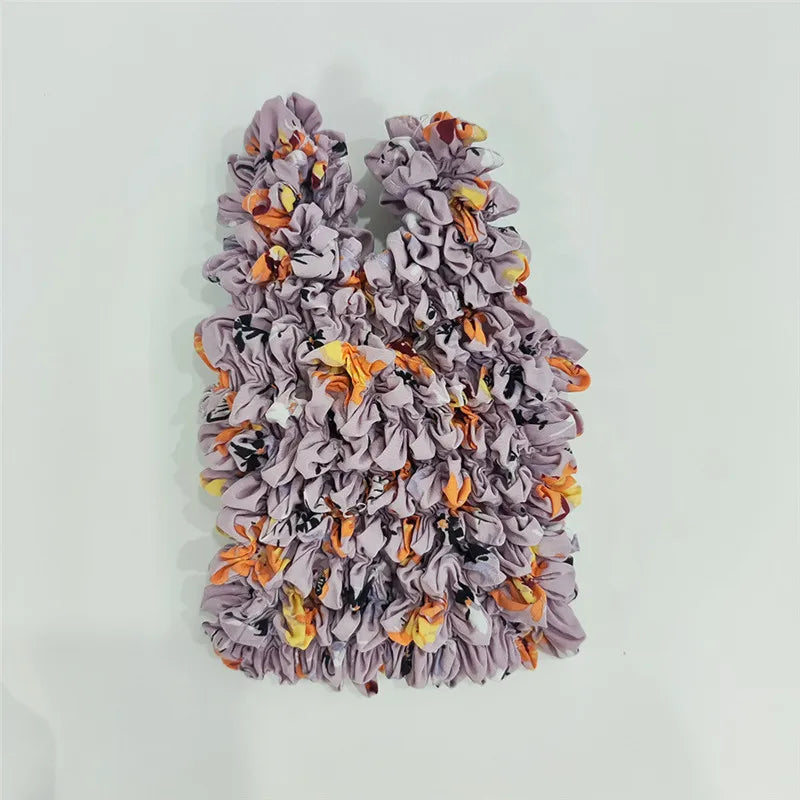 sac main pliable polyester motif fleurs boho chic noir bleu blanc rouge vert orange