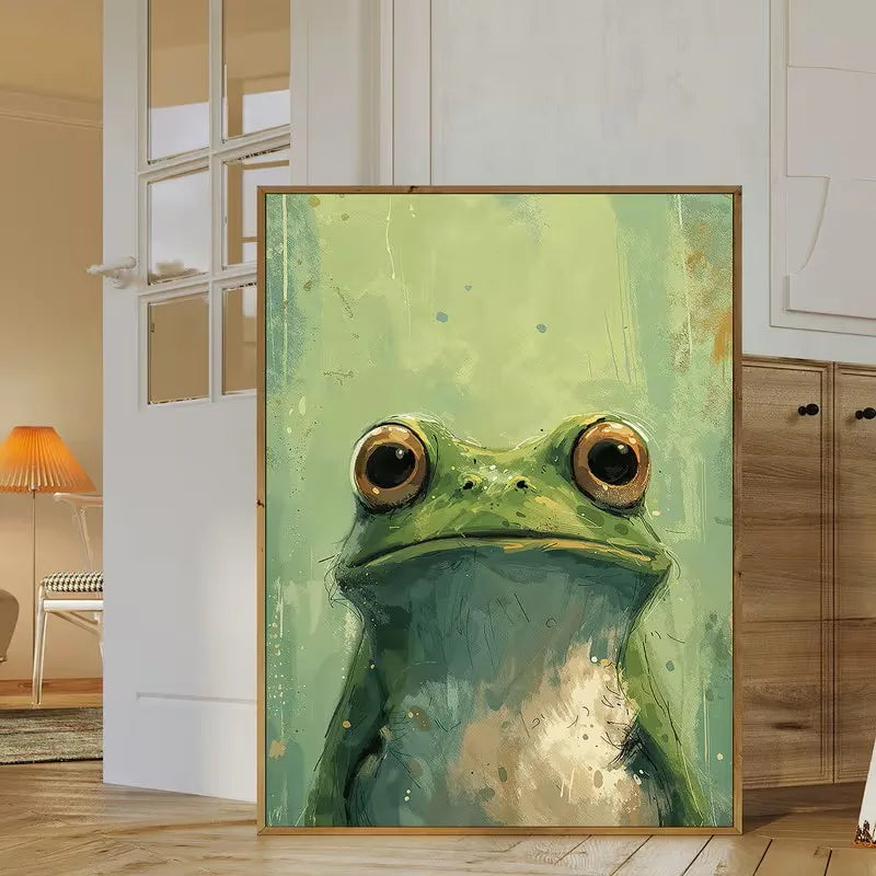 tableau abstrait vert blanc peinture grunge contemporain sans cadre encre toile mur vertical appartement