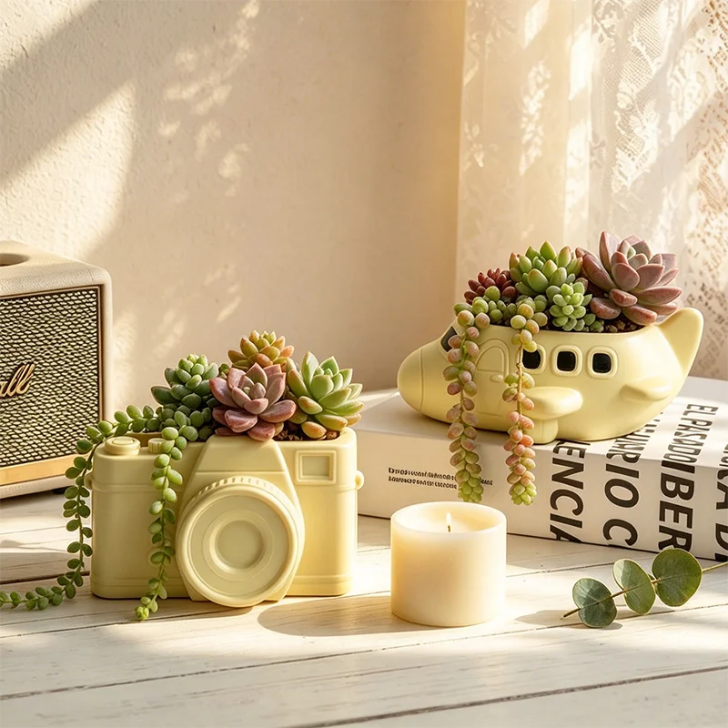 pots fleurs résine forme avion dessin animé plante succulente décoration maison chambre cadeau jaune