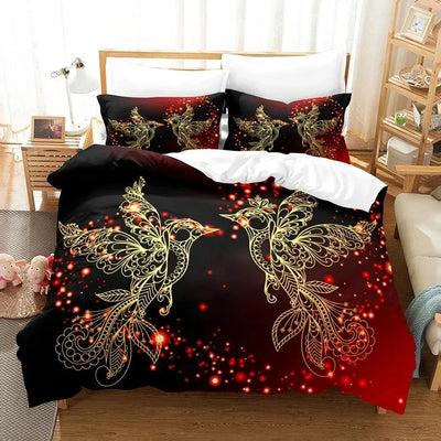 Parure de housse de couette 260x240 oiseau doré pois rouges