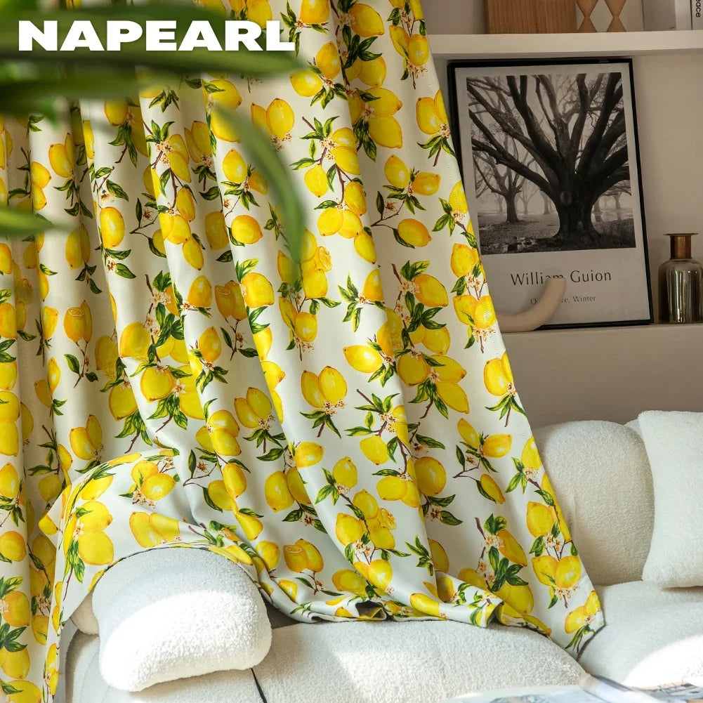 rideau imprimé citron moderne 100 polyester blanc jaune chambre salon moderne