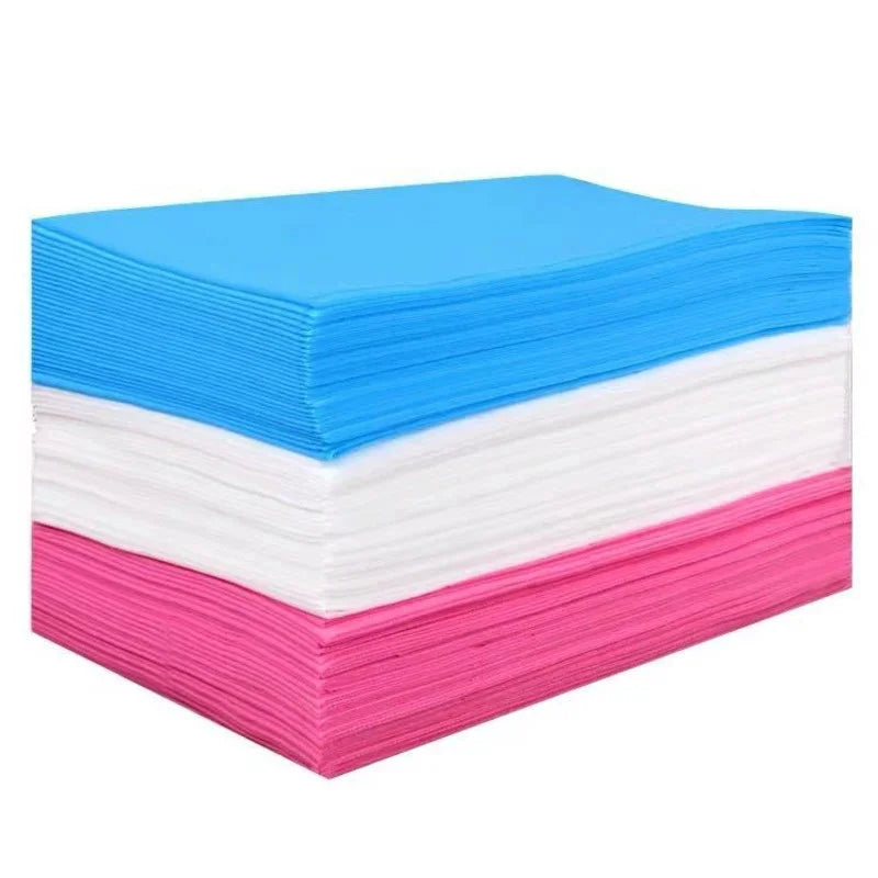 draps lit jetables polyester bleu blanc rose solides pratiques opaques 70x170cm 80x180cm 80x190cm trou