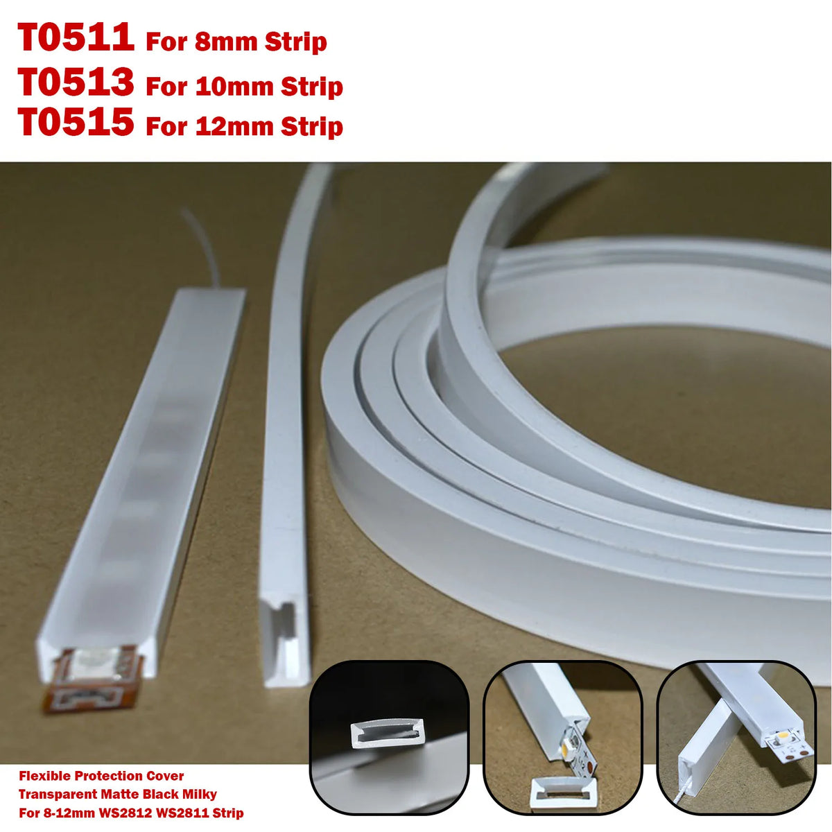 tube néon led flexible silicone blanc lait mat transparent protection bande led adhésif moderne