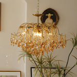 lustre suspension cristal transparent doré lumières classique élégant salon chambre