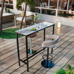 table haute moderne marbre blanc pieds métal noir tabourets minimaliste