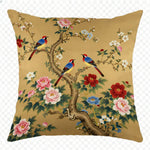 taies d'oreiller imprimées fleurs oiseaux vintage polyester beige zipper 45x45cm décoration maison hospitalière