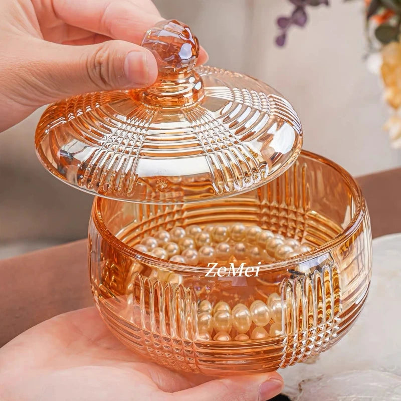boîte bonbons cristal transparente rétro élégante blanches vintage orange bleu vert jaune gravé
