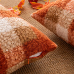 housses coussin orange beige carreaux rustiques plaids décoratifs polyester respectueux environnement farmhouse