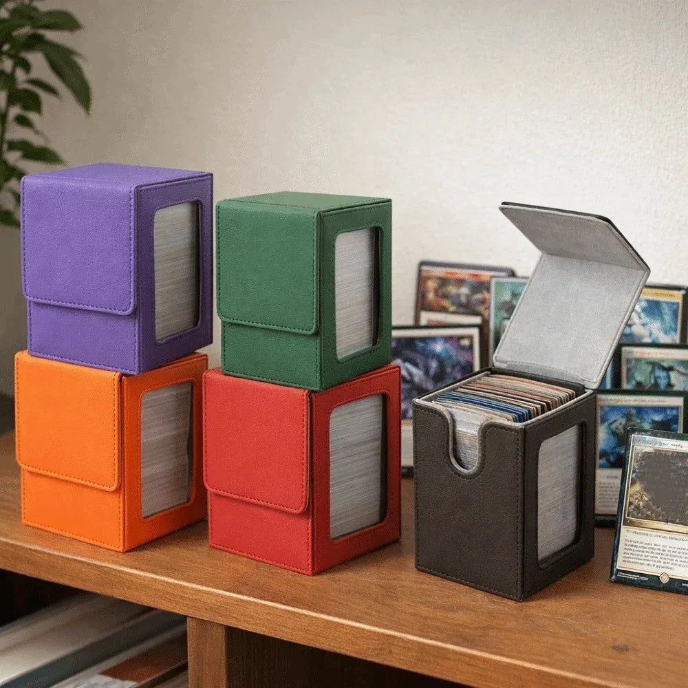 boîtes rangement cartes simili cuir violet vert orange rouge bleu noir blanc moderne poignée