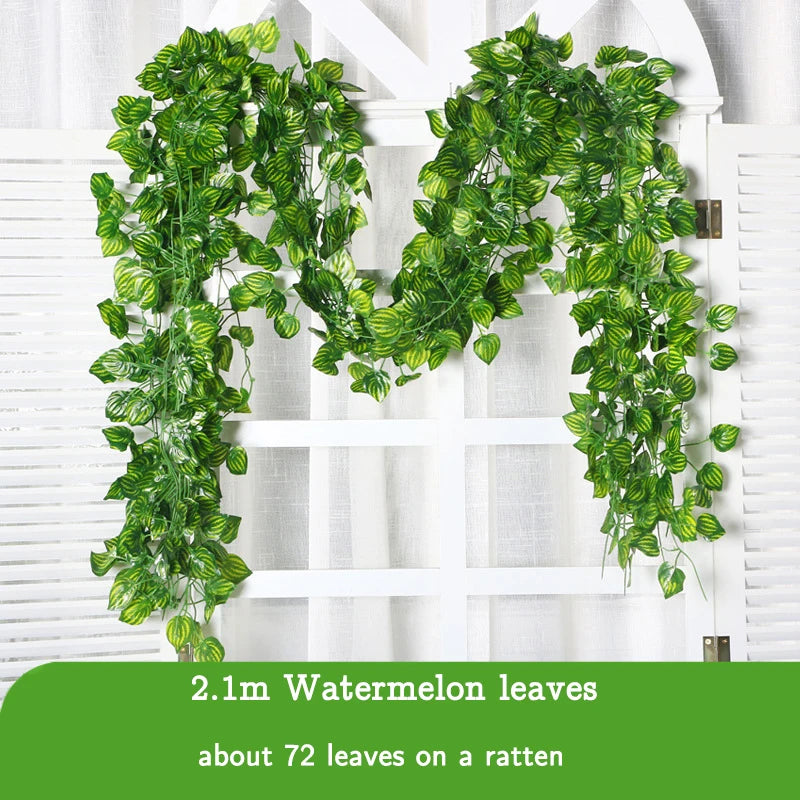guirlande feuilles ivresse vert vigne artificielle extérieure accrochée naturelle longueur 2.2m 72feuilles