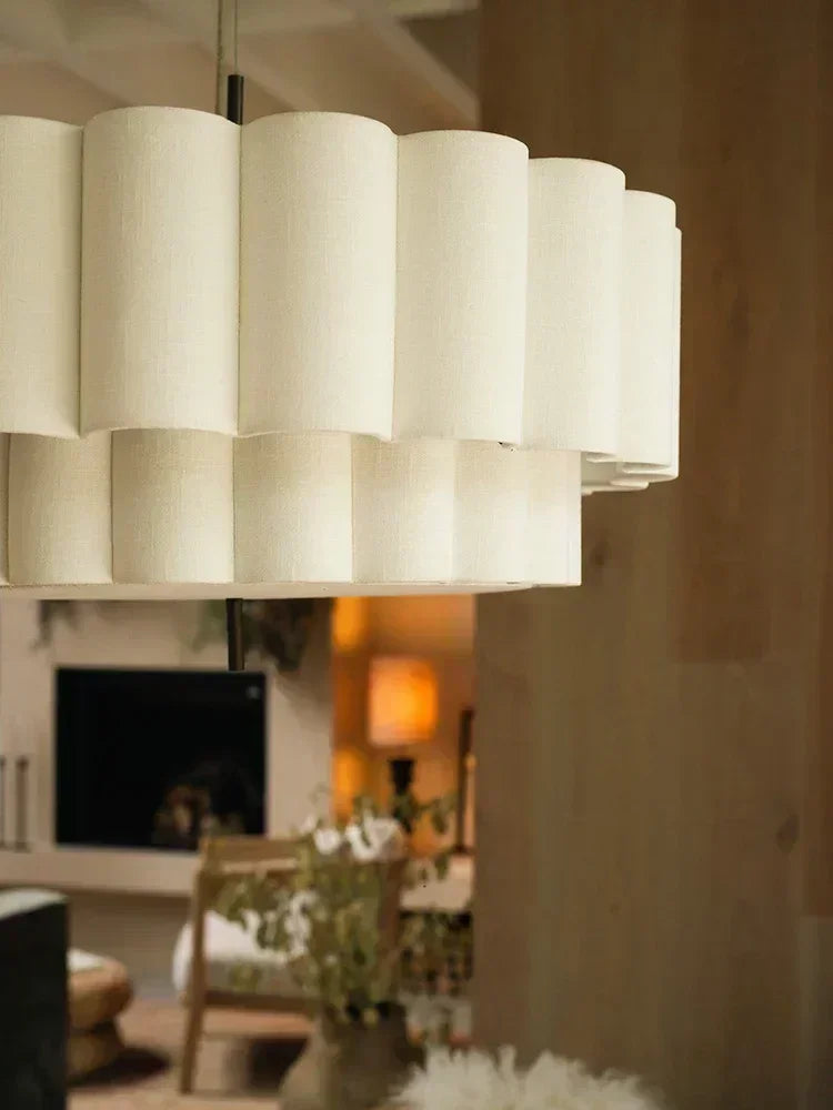Suspension lumineuse moderne abat jour plissé blanc cassé lampes suspendues éclairage salon LED