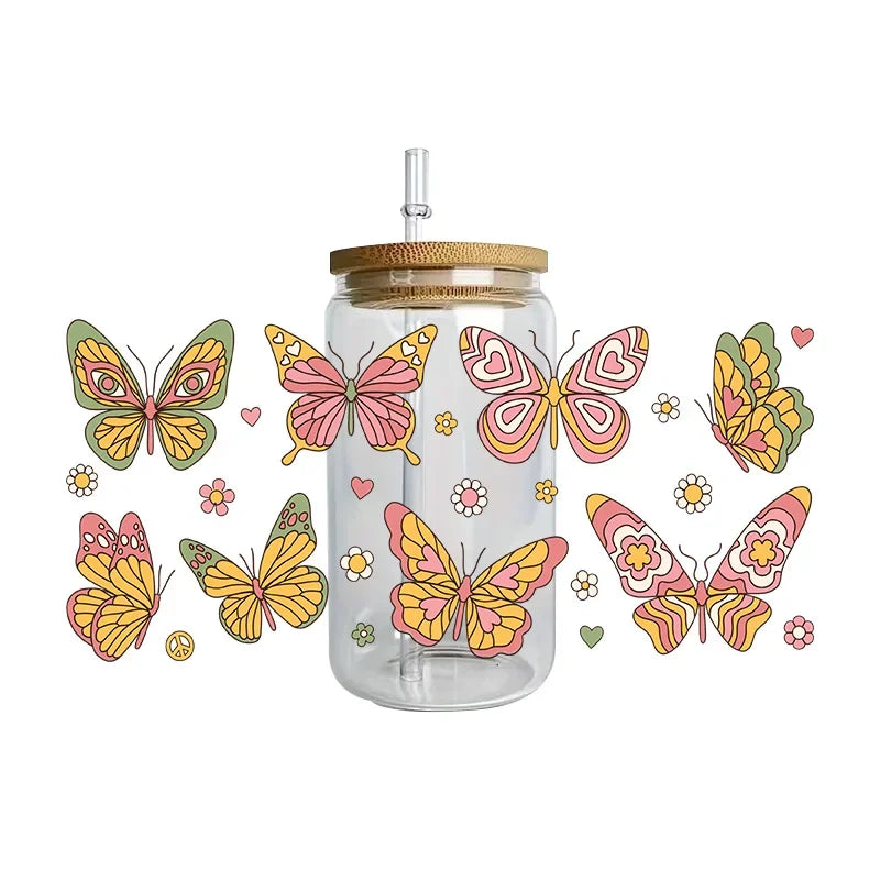 autocollants papillons fleurs tasse imperméable adhésif floral transparent amerique bricolage