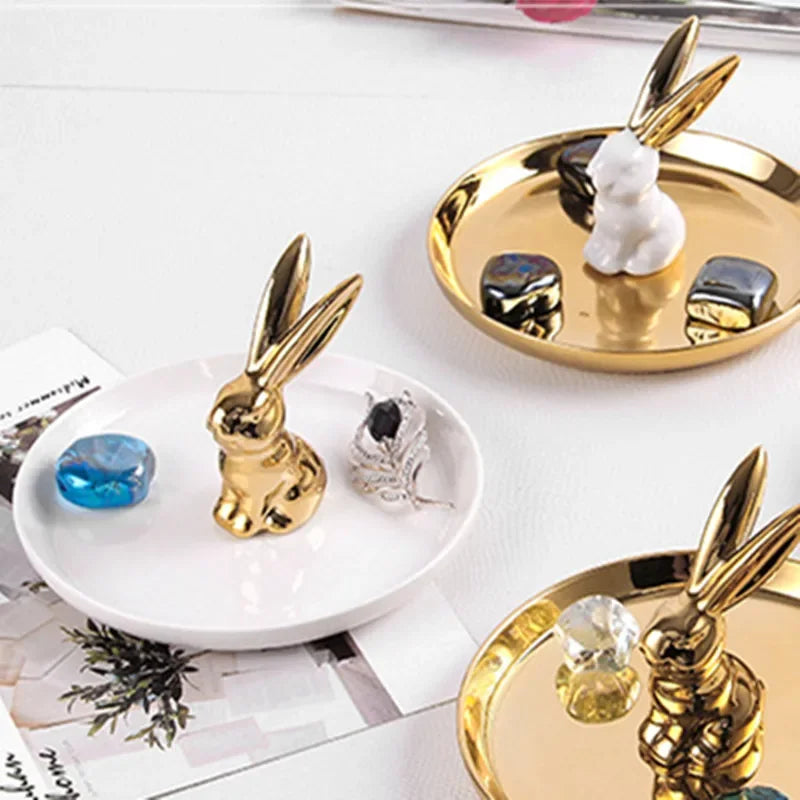 support bijoux moderne lapin or animal décoratif anneaux pendentifs rangement céramique email