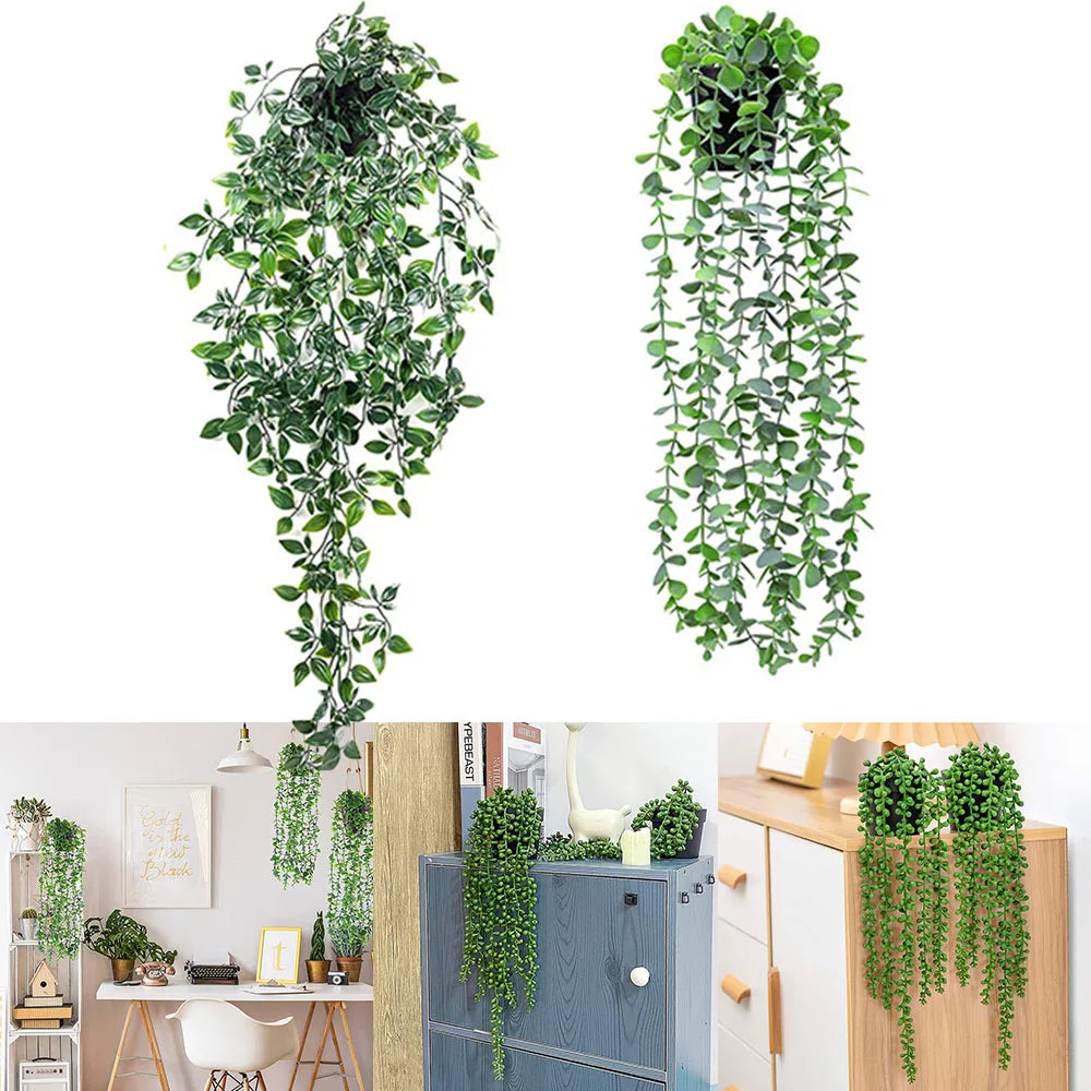 Guirlande artificielle vigne soie moderne vert feuilles régulières accrochable inclusion extérieure intérieure exposition chambre