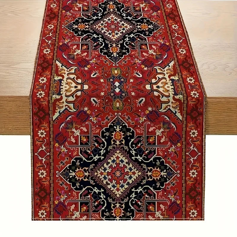 chinois bohème rouge géométrique lin table runner tissage maison festive mariage traditions ornemental