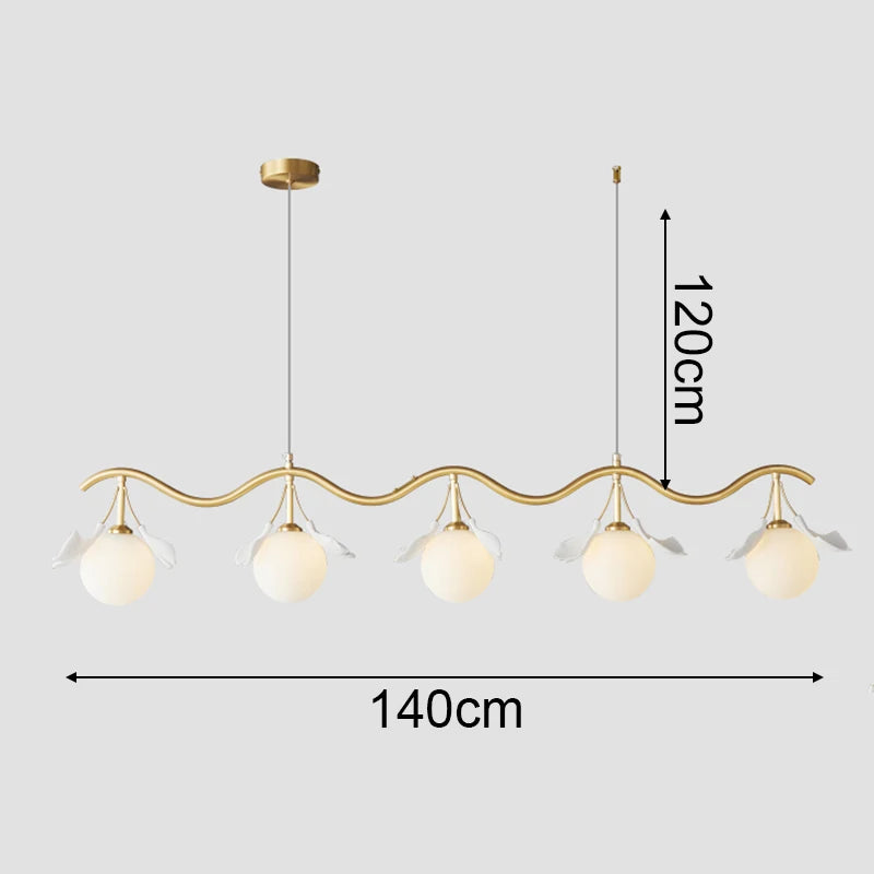 suspension lumineuse or contemporaine boules lumineuses opalescentes fleurs décoratives chambre coucher salon