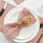 serviettes table coton rose pâle rustique franges ruban fleurs séchées