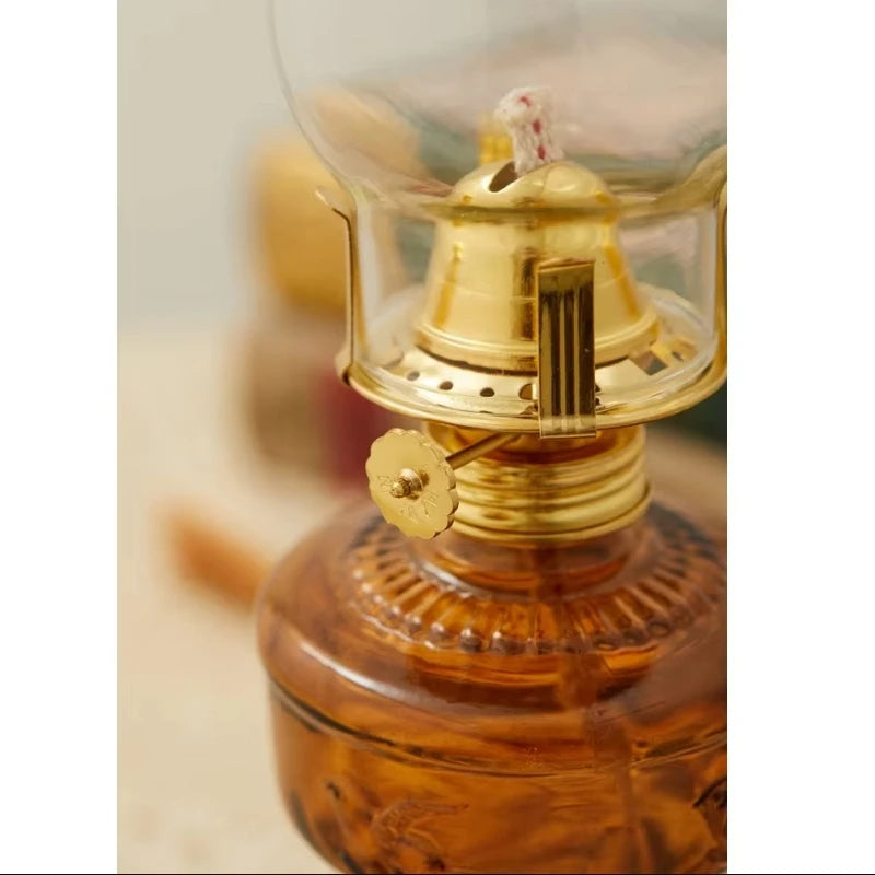 lampe huile verte verre transparent fleur gravée ancienne vintage coton cire aiguilles