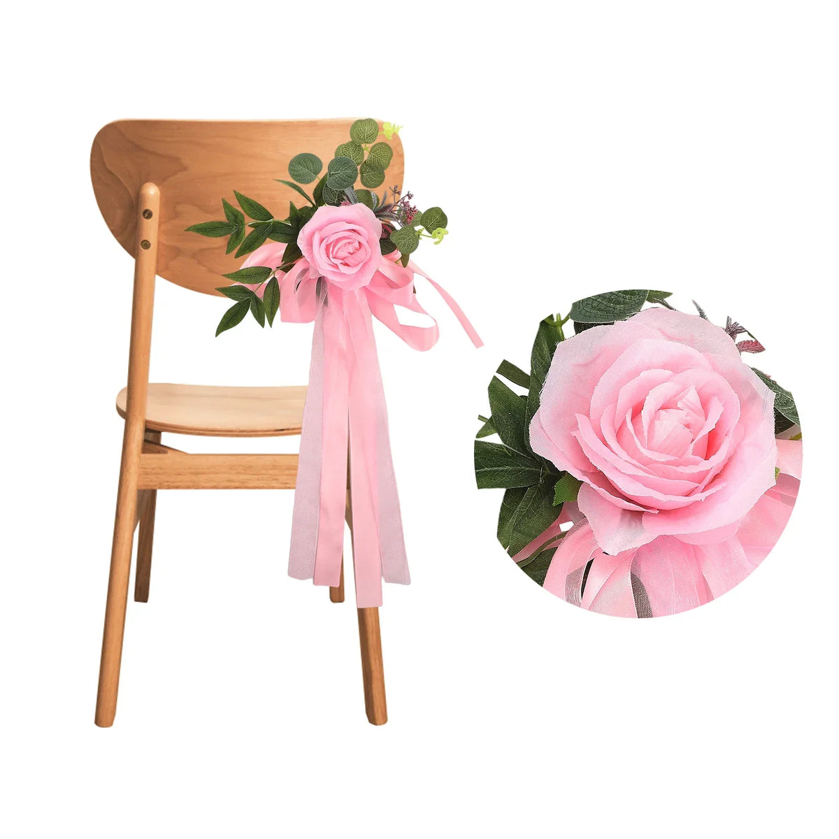 décoration mariage chaise fleurs artificielles soie rose blanc anniversaire baby shower