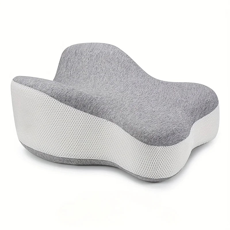 coussin genou mousse mémoire forme polyester gris blanc ergonomique moderne literie soulagement sciatique douleurs