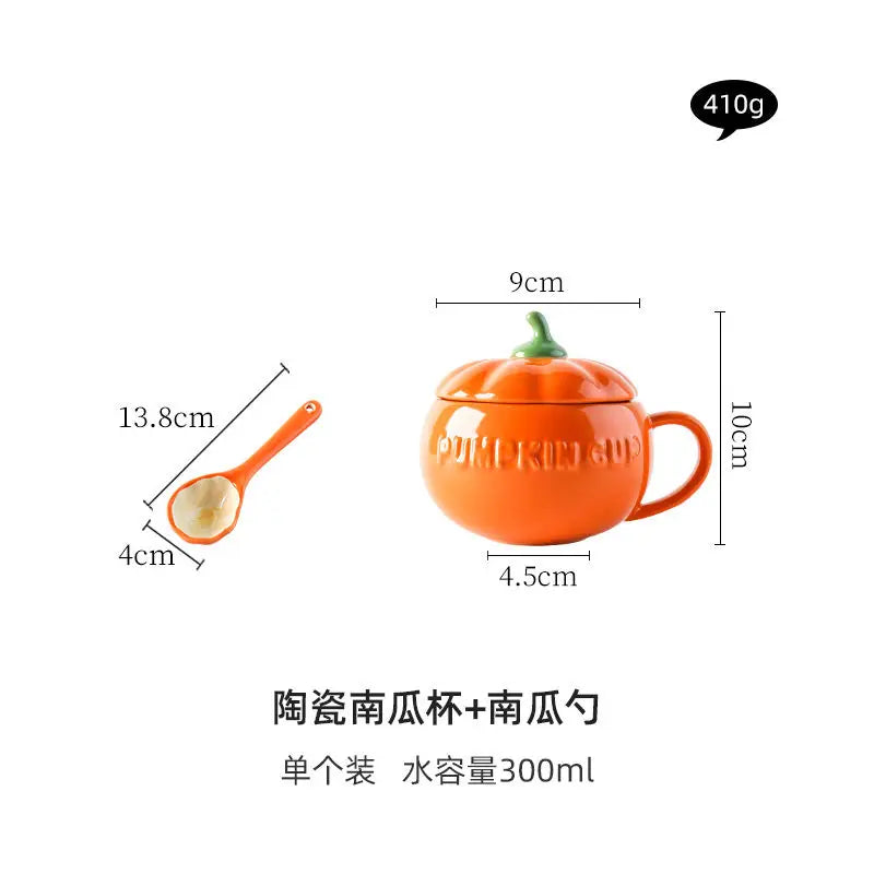 tasses porcelaine céramique motif citrouille texture rugueuse couleur orange verte rouge automnales